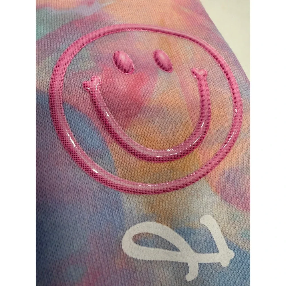 Justice Girls EDF Jogger Pants Size M 10 Pastel Floral Tie Dye Smiley Face NWT
